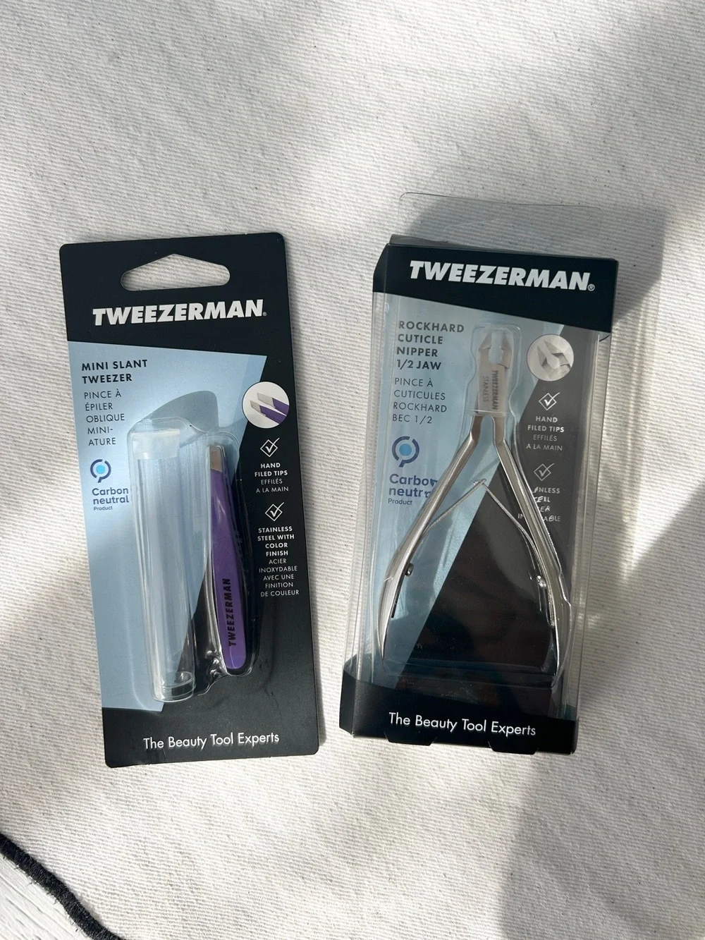 Lot of 2 Tweezerman Tools - Mini Slant Tweezers + Rockhard Cuticle Nail Nipper